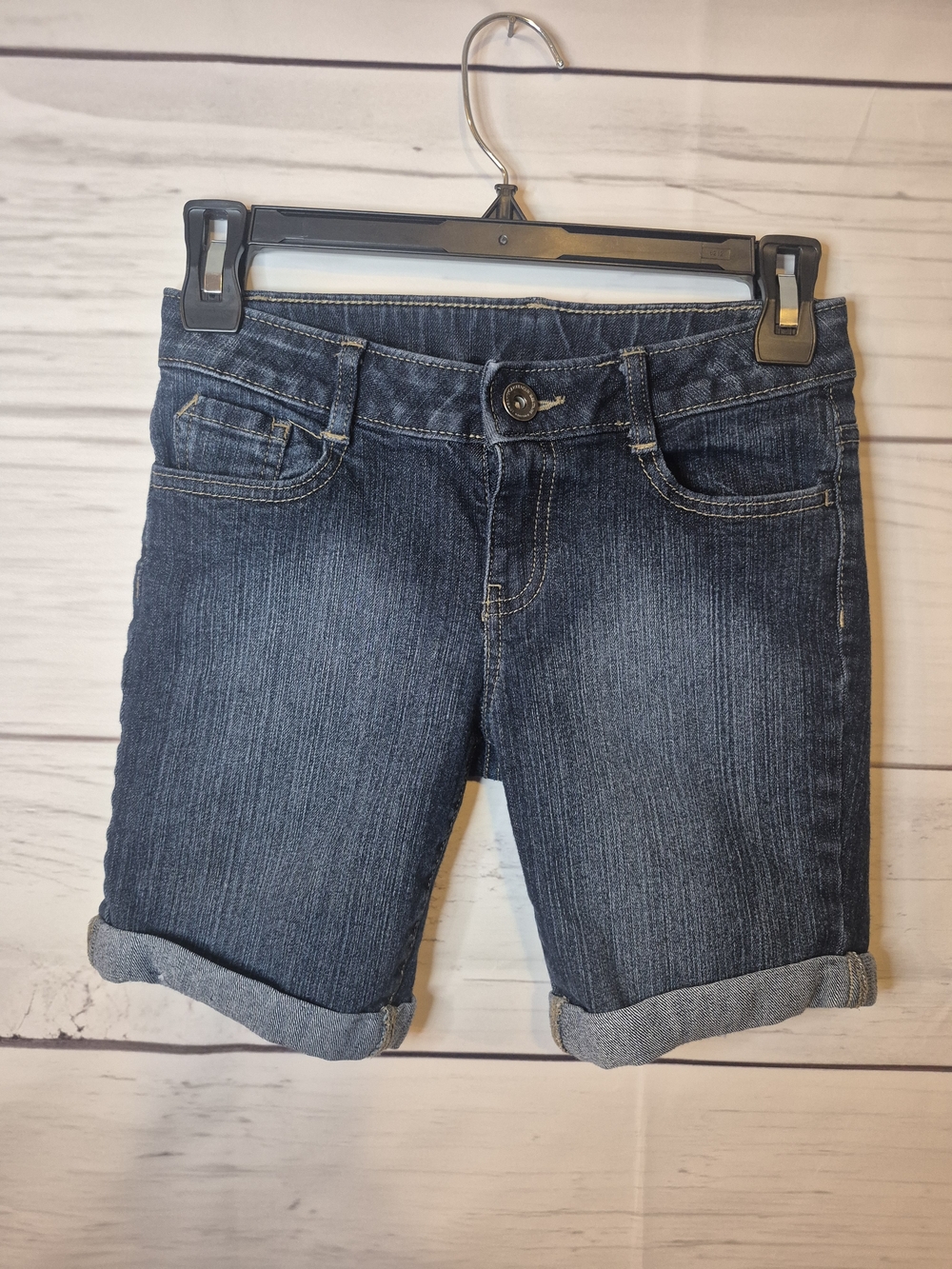 SO Girl's Dark Blue Rolled-Cuff Denim Summer Shorts Size 12